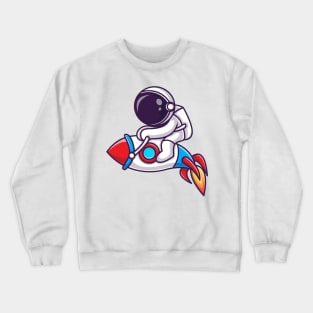 Astronaut Riding Rocket Cartoon Crewneck Sweatshirt